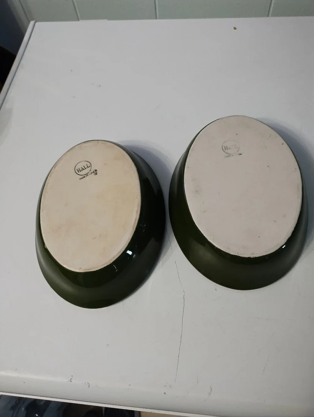 2 Vintage Hall China Forest Green Ceramic Oval Baking Dishes